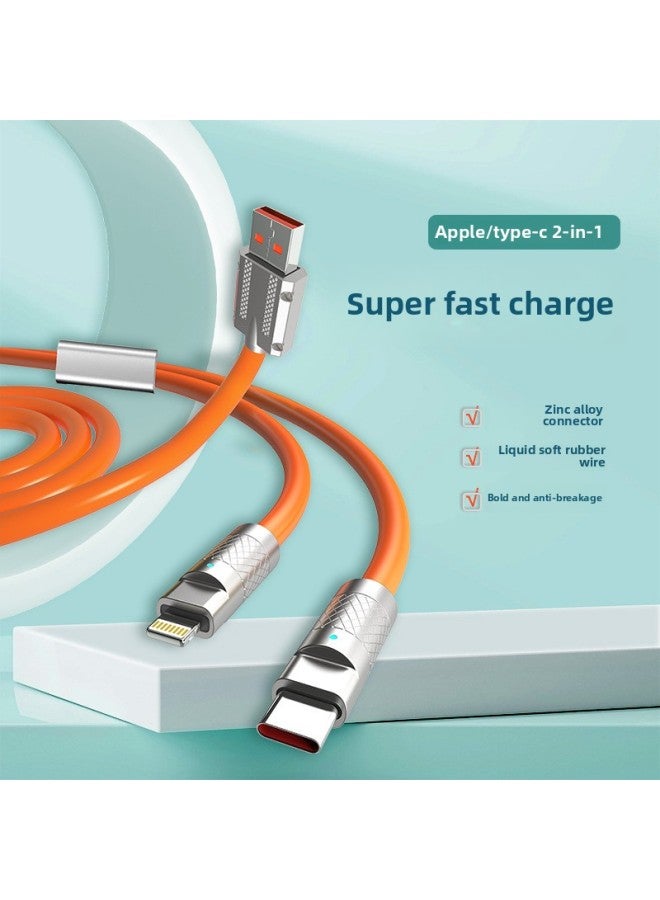 Zinc Alloy 66W Fast Charging For Apple Charging Cable For Huawei Typec One-to-two Liquid Silicone Data Cable Wholesale-Model:1.2 Beige Blue - Image 2